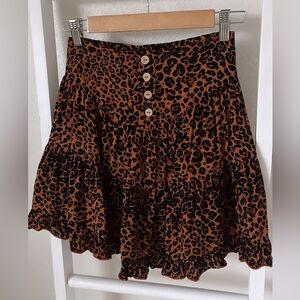 Orange and Black Leopard Print Ruffle Mini Skirt
